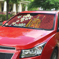 Hawaii King Kamehameha Auto Sun Shade Plumeria Lauhala Pattern