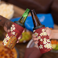 Hawaii King Kamehameha 4 in 1 Can Cooler Tumbler Plumeria Lauhala Pattern
