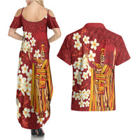 Hawaii King Kamehameha Couples Matching Summer Maxi Dress and Hawaiian Shirt Plumeria Lauhala Pattern