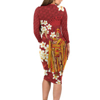 Hawaii King Kamehameha Family Matching Long Sleeve Bodycon Dress and Hawaiian Shirt Plumeria Lauhala Pattern LT01 - Polynesian Pride