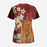 Hawaii King Kamehameha Scrub Top Plumeria Lauhala Pattern