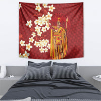 Hawaii King Kamehameha Tapestry Plumeria Lauhala Pattern