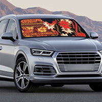 Hawaii Christmas Poinsettia Lei Auto Sun Shade Tapa Pattern - Polynesian Pride