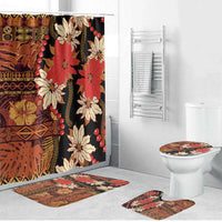 Hawaii Christmas Poinsettia Lei Bathroom Set Tapa Pattern - Polynesian Pride