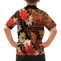 Hawaii Christmas Poinsettia Lei Family Matching Short Sleeve Bodycon Dress and Hawaiian Shirt Tapa Pattern LT01 - Polynesian Pride