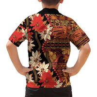 Hawaii Christmas Poinsettia Lei Family Matching Summer Maxi Dress and Hawaiian Shirt Tapa Pattern LT01 - Polynesian Pride