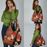Hawaii Christmas Poinsettia Lei Grocery Bag Tapa Pattern - Polynesian Pride