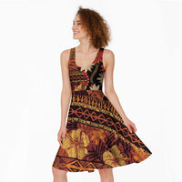 Hawaii Christmas Poinsettia Lei Midi Dress Tapa Pattern - Polynesian Pride