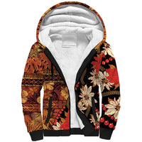 Hawaii Christmas Poinsettia Lei Sherpa Hoodie Tapa Pattern - Polynesian Pride