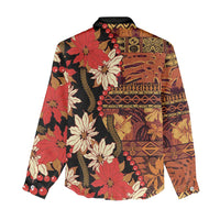Hawaii Christmas Poinsettia Lei Women Casual Shirt Tapa Pattern - Polynesian Pride