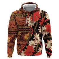 Hawaii Christmas Poinsettia Lei Zip Hoodie Tapa Pattern - Polynesian Pride