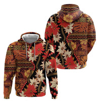 Hawaii Christmas Poinsettia Lei Zip Hoodie Tapa Pattern - Polynesian Pride