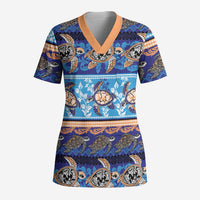 Hawaii Turtles Pattern Special Blue Scrub Top - Polynesian Pride