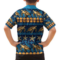 Hawaii Turtles Starfish Unique Pattern Family Matching Long Sleeve Bodycon Dress and Hawaiian Shirt - Polynesian Pride