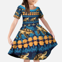 Hawaii Turtles Starfish Unique Pattern Family Matching Short Sleeve Bodycon Dress and Hawaiian Shirt - Polynesian Pride