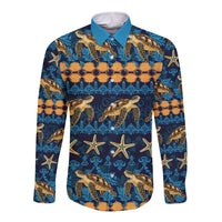 Hawaii Turtles Starfish Unique Pattern Long Sleeve Button Shirt - Polynesian Pride