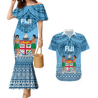 Custom Fiji Rugby Couples Matching Mermaid Dress and Hawaiian Shirt Fijian Go 2023 World Cup LT01 Blue - Polynesian Pride