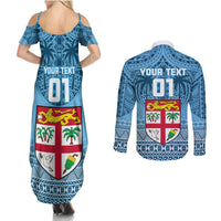 Custom Fiji Rugby Couples Matching Summer Maxi Dress and Long Sleeve Button Shirts Fijian Go 2023 World Cup LT01 - Polynesian Pride