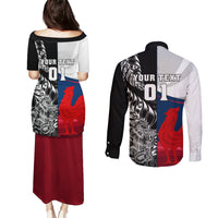 Custom New Zealand And France Rugby Couples Matching Puletasi Dress and Long Sleeve Button Shirts XV de France Kiwi Silver Fern 2023 World Cup LT01 - Polynesian Pride