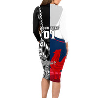 Custom New Zealand And France Rugby Long Sleeve Bodycon Dress XV de France Kiwi Silver Fern 2023 World Cup LT01 - Polynesian Pride