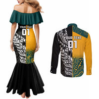 Custom New Zealand And Australia Rugby Couples Matching Mermaid Dress and Long Sleeve Button Shirts Wallabies Kiwi Silver Fern 2023 World Cup LT01 - Polynesian Pride