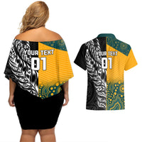 Custom New Zealand And Australia Rugby Couples Matching Off Shoulder Short Dress and Hawaiian Shirt Wallabies Kiwi Silver Fern 2023 World Cup LT01 - Polynesian Pride