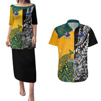 Custom New Zealand And Australia Rugby Couples Matching Puletasi Dress and Hawaiian Shirt Wallabies Kiwi Silver Fern 2023 World Cup LT01 Black - Polynesian Pride