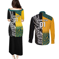 Custom New Zealand And Australia Rugby Couples Matching Puletasi Dress and Long Sleeve Button Shirts Wallabies Kiwi Silver Fern 2023 World Cup LT01 - Polynesian Pride