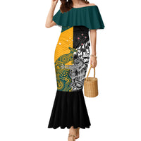 Custom New Zealand And Australia Rugby Mermaid Dress Wallabies Kiwi Silver Fern 2023 World Cup LT01 Women Black - Polynesian Pride