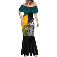 Custom New Zealand And Australia Rugby Mermaid Dress Wallabies Kiwi Silver Fern 2023 World Cup LT01 - Polynesian Pride