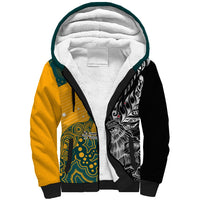 Custom New Zealand And Australia Rugby Sherpa Hoodie Wallabies Kiwi Silver Fern 2023 World Cup LT01 Unisex Black - Polynesian Pride