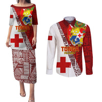 Tonga Rugby Couples Matching Puletasi Dress and Long Sleeve Button Shirts Tongan Go 2023 World Cup LT01 Red - Polynesian Pride