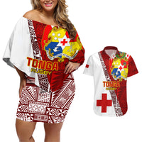 Custom Tonga Rugby Couples Matching Off Shoulder Short Dress and Hawaiian Shirt Tongan Go 2023 World Cup LT01 Red - Polynesian Pride