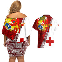 Custom Tonga Rugby Couples Matching Off Shoulder Short Dress and Hawaiian Shirt Tongan Go 2023 World Cup LT01 - Polynesian Pride