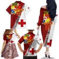 Custom Tonga Rugby Family Matching Off Shoulder Long Sleeve Dress and Hawaiian Shirt Tongan Go 2023 World Cup LT01 - Polynesian Pride