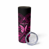 Personalised Pink Out Skinny Tumbler Breast Cancer Awareness Polynesian Pattern Black Version