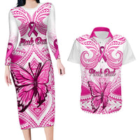 personalised-pink-out-couples-matching-long-sleeve-bodycon-dress-and-hawaiian-shirt-breast-cancer-awareness-polynesian-pattern-white-version