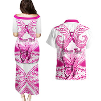 Personalised Pink Out Couples Matching Puletasi Dress and Hawaiian Shirt Breast Cancer Awareness Polynesian Pattern White Version LT01 - Polynesian Pride