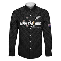 Custom Football New Zealand Family Matching Off The Shoulder Long Sleeve Dress and Hawaiian Shirt Aotearoa United Black Version LT01 Dad's Shirt - Long Sleeve Black - Polynesian Pride