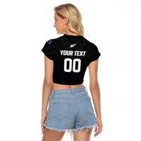 Custom Football New Zealand Raglan Cropped T Shirt Aotearoa United Black Version - Polynesian Pride