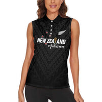 Custom Football New Zealand Women Sleeveless Polo Shirt Aotearoa United Black Version LT01 - Polynesian Pride