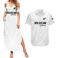 Custom Football New Zealand Couples Matching Summer Maxi Dress and Hawaiian Shirt Aotearoa United White Version LT01 White - Polynesian Pride