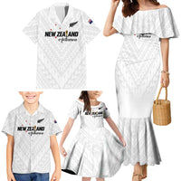 Custom Football New Zealand Family Matching Mermaid Dress and Hawaiian Shirt Aotearoa United White Version LT01 - Polynesian Pride