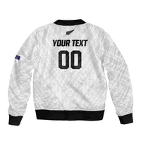 Custom Football New Zealand Sleeve Zip Bomber Jacket Aotearoa United White Version - Polynesian Pride