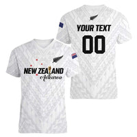 Custom Football New Zealand Women V-Neck T-Shirt Aotearoa United White Version LT01 - Polynesian Pride