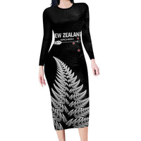 Personalised New Zealand 2025 Archery Family Matching Long Sleeve Bodycon Dress and Hawaiian Shirt Aotearoa Silver Arrows Black LT01 Mom's Dress Black - Polynesian Pride