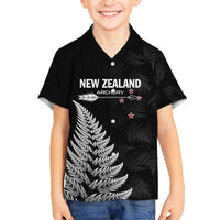 Personalised New Zealand 2025 Archery Family Matching Puletasi and Hawaiian Shirt Aotearoa Silver Arrows Black LT01 Son's Shirt Black - Polynesian Pride
