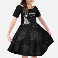 Personalised New Zealand 2025 Archery Family Matching Short Sleeve Bodycon Dress and Hawaiian Shirt Aotearoa Silver Arrows Black LT01 Daughter's Dress Black - Polynesian Pride