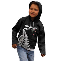 Personalised New Zealand 2025 Archery Kid Hoodie Aotearoa Silver Arrows Black