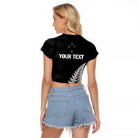 Personalised New Zealand 2025 Archery Raglan Cropped T Shirt Aotearoa Silver Arrows Black